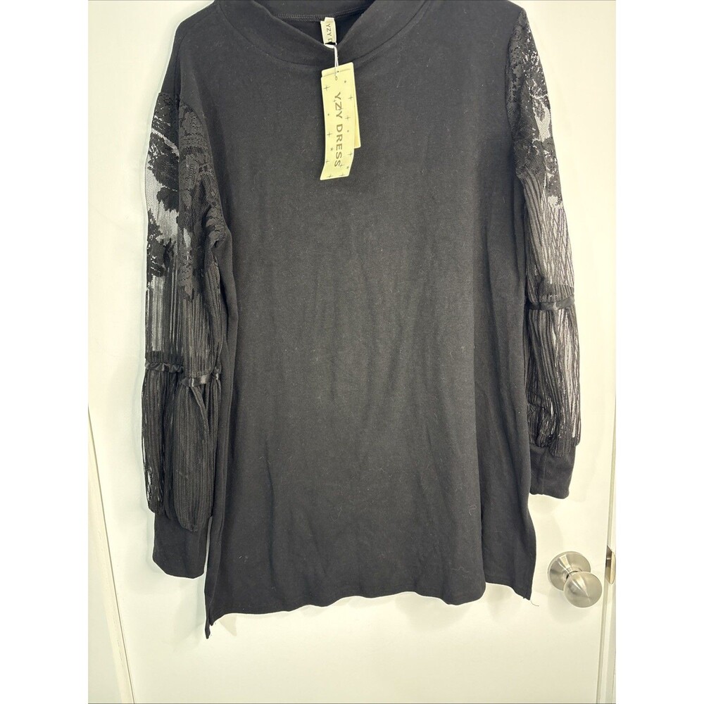 NWT YZY BLK Tunic SHEER LACE PUFF SLEEVES